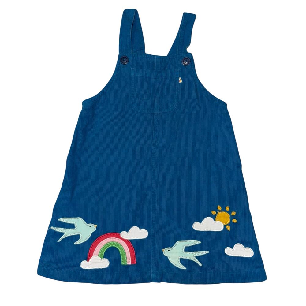 Frugi Rainbow Birds Overall Jumper Dress 5/6 Corduroy Organic Cotton Applique